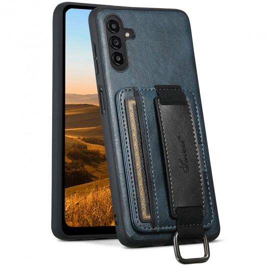 Кожаный чехол Wallet case and straps для Samsung Galaxy A24 4G Синий / Blue - изображение 1