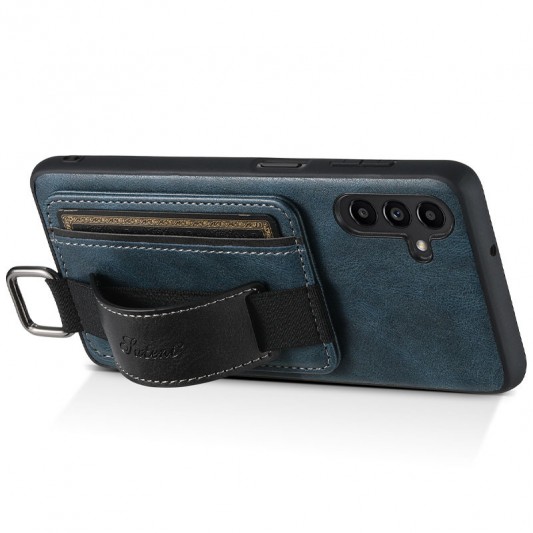 Кожаный чехол Wallet case and straps для Samsung Galaxy A24 4G Синий / Blue - изображение 3