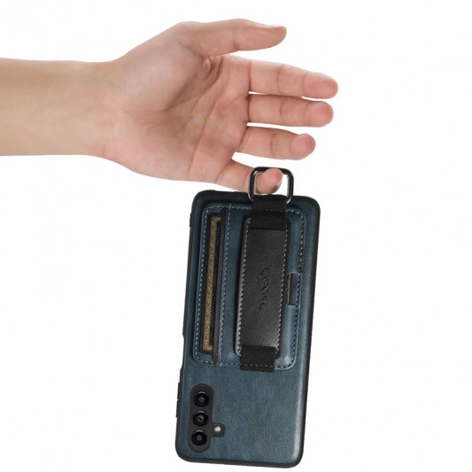 Кожаный чехол Wallet case and straps для Samsung Galaxy A24 4G Синий / Blue - изображение 5