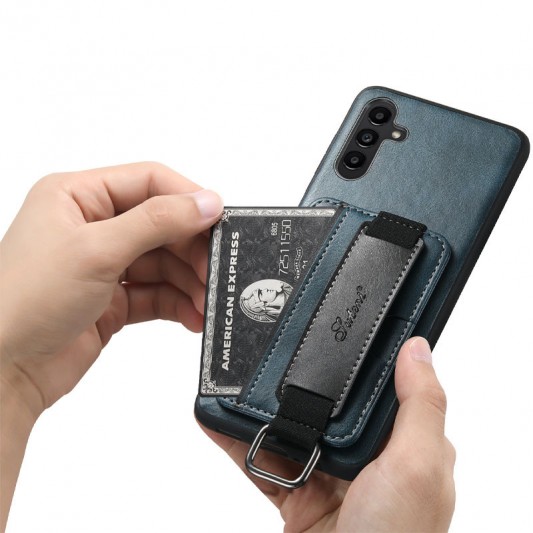 Кожаный чехол Wallet case and straps для Samsung Galaxy A24 4G Синий / Blue - изображение 6