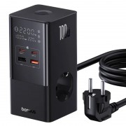 Зарядний пристрій Baseus PowerCombo Tower PowerStrip 100W (2USB-A/2C/2Socket) (1.5m) (E00023609113-00) Cluster Black