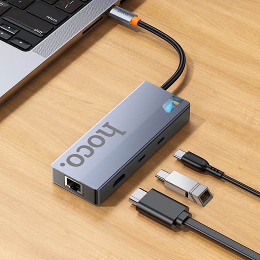 Переходник HUB Hoco HB52 Wow 8in1 (Type-C to HDTV+RJ45+SD/TF+PD+Type-C3.0+2xUSB3.0) - изображение 4