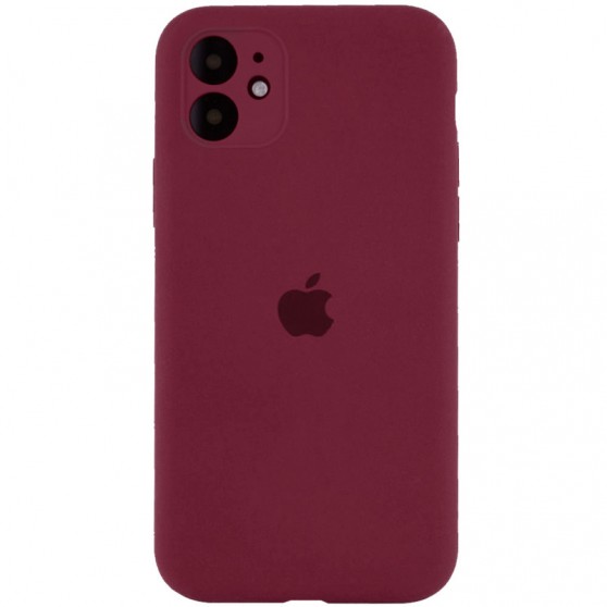Чехол Silicone Case Full Camera Protective (AA) для iPhone 12 (6.1") Бордовый / Plum