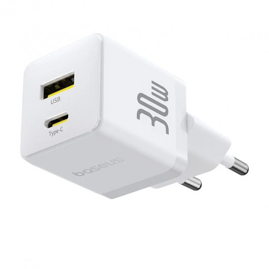 МЗП Baseus Palm Fast Charger 30W (1USB-A/1C) + кабель Type-C to Type-C (P1011160A) Moon White - зображення 1 