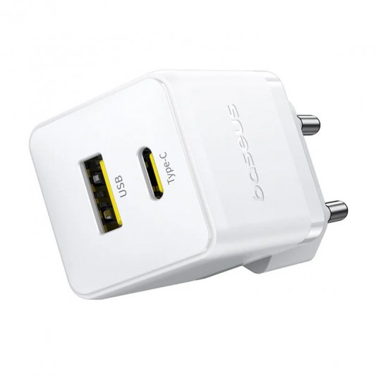 МЗП Baseus Palm Fast Charger 30W (1USB-A/1C) + кабель Type-C to Type-C (P1011160A) Moon White - зображення 2 