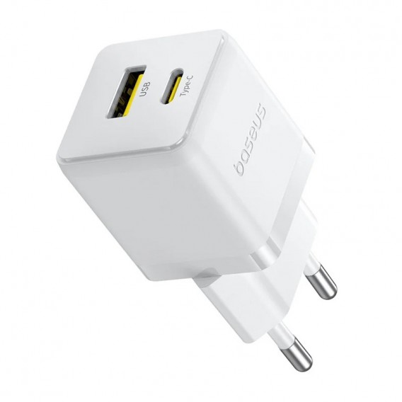 Блок живлення Baseus Palm Fast Charger 30W (1USB-A/1C) + кабель Type-C to Type-C (P1011160A) Moon White