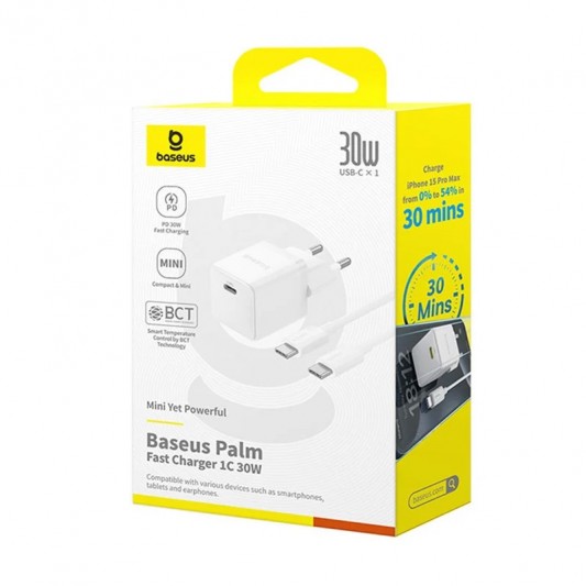 МЗП Baseus Palm Fast Charger 30W (1USB-C) + кабель Type-C to Type-C (P10111605113-01) Moon White - зображення 5 