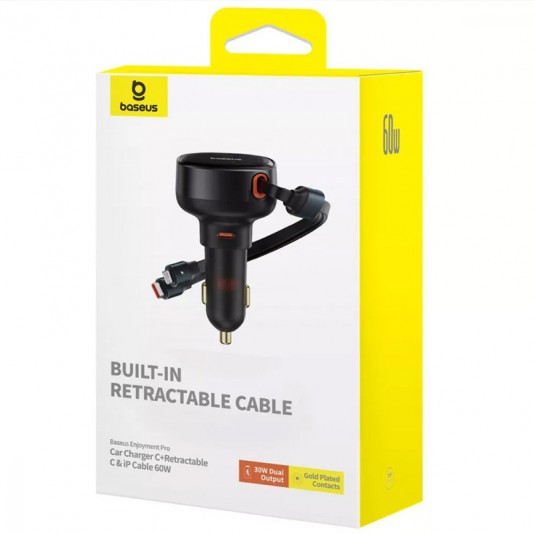 АЗП Baseus Enjoyment Pro 60W (1USB-C) + выдвижной кабель Type-C (C00057802111-01) Cluster Black - изображение 5