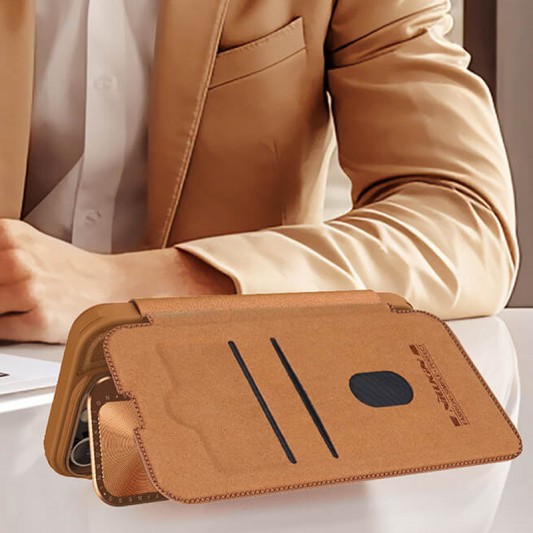 Кожаный чехол-книга Nillkin Qin Prop для Apple iPhone 16 Pro Max (6.9") Brown - изображение 4