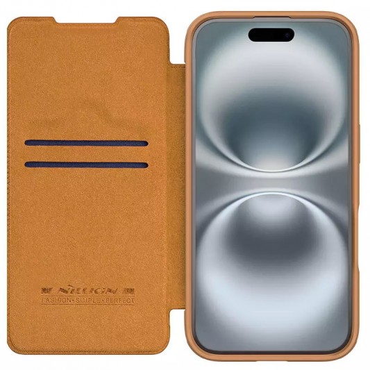 Кожаный чехол-книга Nillkin Qin Prop для Apple iPhone 16 (6.1") Brown - изображение 2