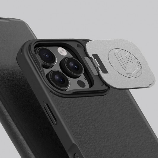 Кожаный чехол-книга Nillkin Qin Prop Plain Camshield для Apple iPhone 16 Pro Max (6.9") Classic Black - изображение 3