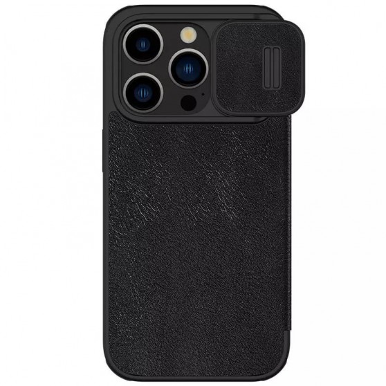 Кожаный чехол-книга Nillkin Qin Pro Camshield для Apple iPhone 15 Pro Max (6.7") Черный