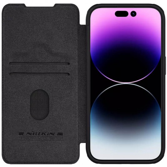 Кожаный чехол-книга Nillkin Qin Pro Camshield для Apple iPhone 15 Pro Max (6.7") Черный - изображение 3