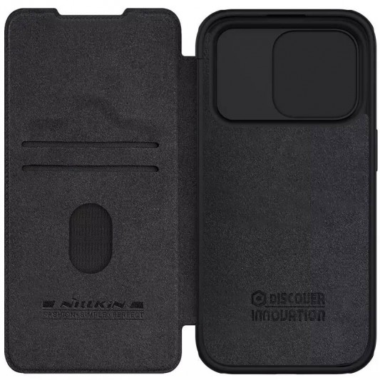 Кожаный чехол-книга Nillkin Qin Pro Camshield для Apple iPhone 15 Pro Max (6.7") Черный - изображение 5