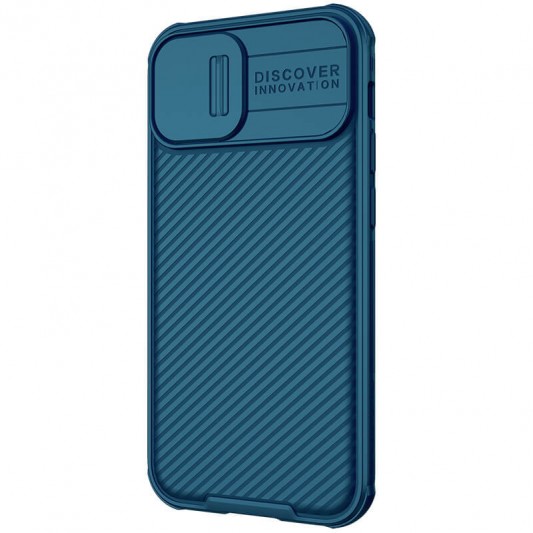 Карбоновая накладка Nillkin CamShield Pro для Apple iPhone 13/14 (6.1") Синий / Blue - изображение 2