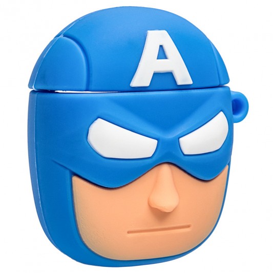 Силиконовый футляр Marvel & DC series для наушников AirPods 1/2 + карабин Капитан Америка/Синий - изображение 2