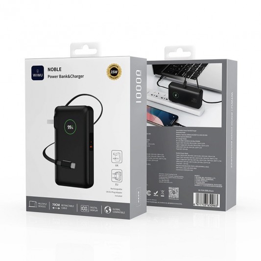 Портативное ЗУ Power Bank WIWU Wi-P049 PD20W with cable 10000 mAh Black - изображение 1