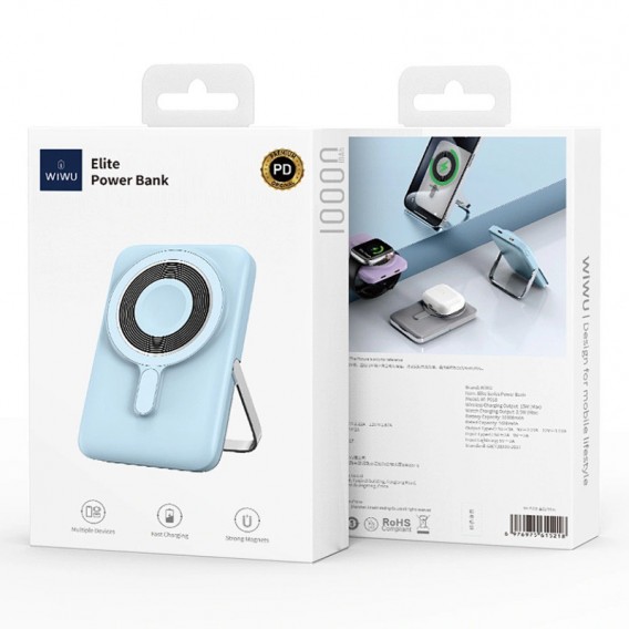 Портативний ЗП Power Bank WIWU Wi-P018 Elite 3 in 1 з БЗП 10000 mAh Blue