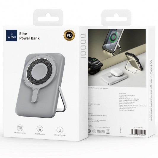 Портативное ЗУ Power Bank WIWU Wi-P018 Elite 3 in 1 с БЗУ 10000 mAh Gray - изображение 2