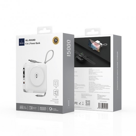 Портативное ЗУ Power Bank WIWU Wi-P051 6 in 1 PD45W с БЗУ 15000 mAh White - изображение 5
