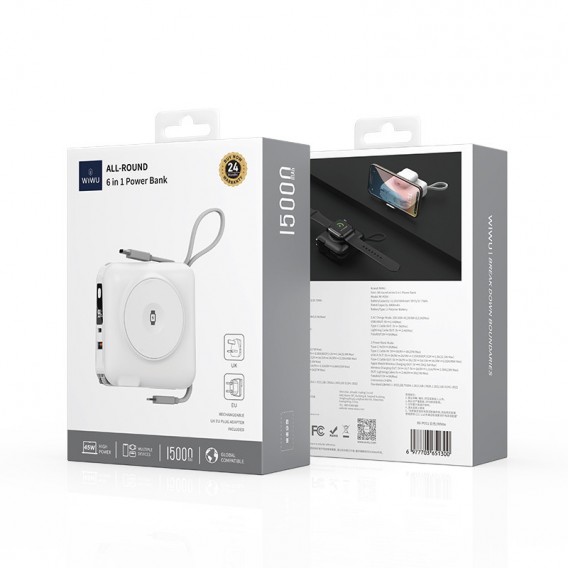 Портативний ЗП Power Bank WIWU Wi-P051 6 in 1 PD45W з БЗП 15000 mAh White