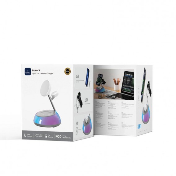 БЗП WIWU Wi-W036 Aurora 3 in 1 wireless charger White