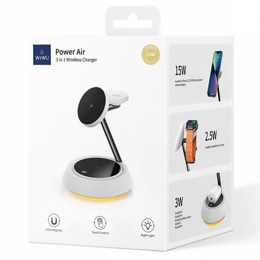 БЗП WIWU Wi-W002 3 in 1 wireless charger White - зображення 5 