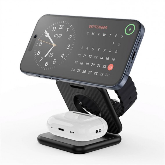 БЗП WIWU Wi-W035 Mag Go 3 in 1 wireless charger Black