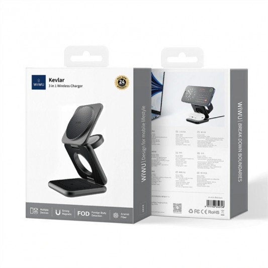 БЗУ WIWU Wi-W035 Mag Go 3 in 1 wireless charger Black - изображение 4