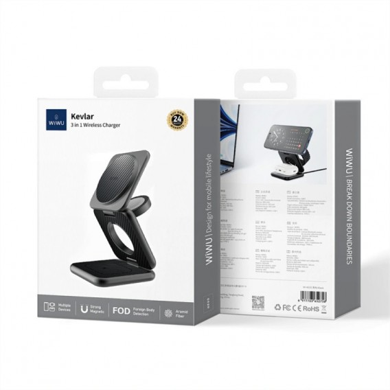 БЗП WIWU Wi-W035 Mag Go 3 in 1 wireless charger Black