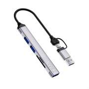 Переходник HUB WIWU Wi-HB003 ZOLO 5 in 1 (USB-C/USB-A to 2xUSB2.0+1xUSB3.0+SD/TF) Grey