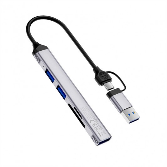 Переходник HUB WIWU Wi-HB003 ZOLO 5 in 1 (USB-C/USB-A to 2xUSB2.0+1xUSB3.0+SD/TF) Grey - изображение 1