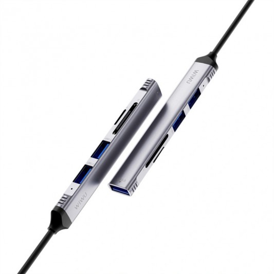 Переходник HUB WIWU Wi-HB003 ZOLO 5 in 1 (USB-C/USB-A to 2xUSB2.0+1xUSB3.0+SD/TF) Grey - изображение 2