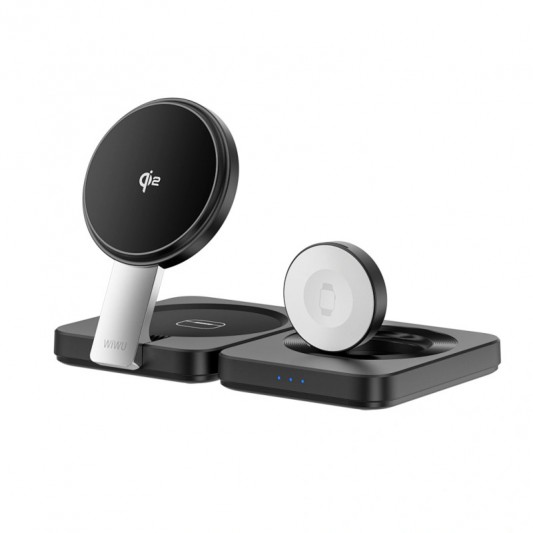 БЗУ WIWU Wi-W028 QI2 3 in 1 wireless charger Black - изображение 3