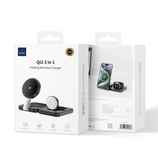БЗУ WIWU Wi-W028 QI2 3 in 1 wireless charger Black - изображение 4