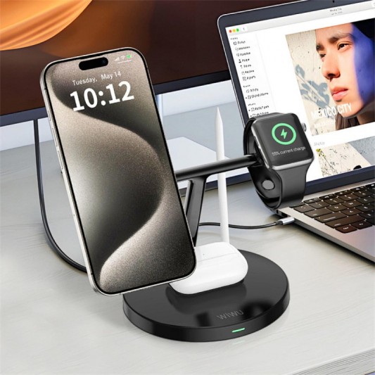 БЗП WIWU Wi-W032 Magnetic 4 in 1 Cableless Charger Black - зображення 2 
