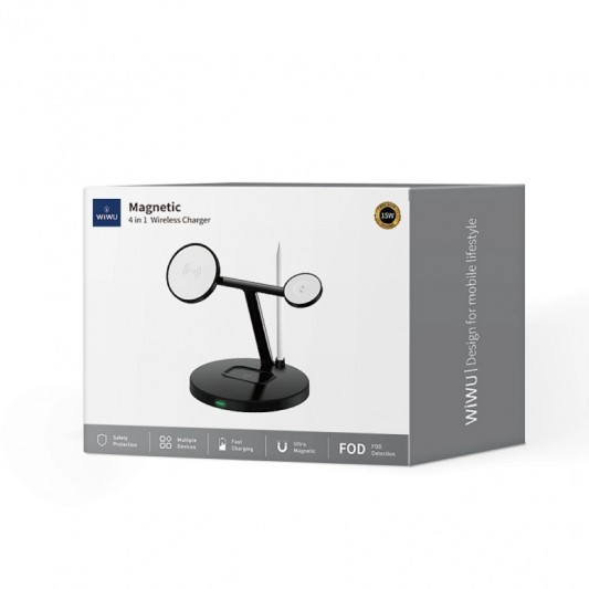 БЗП WIWU Wi-W032 Magnetic 4 in 1 Cableless Charger Black - зображення 3 