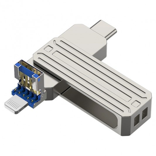 Флеш-драйв USB 3.0 Flash Drive WIWU Wi-FD001 3 in 1 128GB Silver - изображение 2