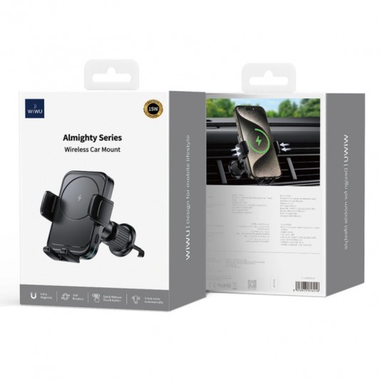 Автодержатель с БЗУ WIWU CH-321 15W Black - изображение 3