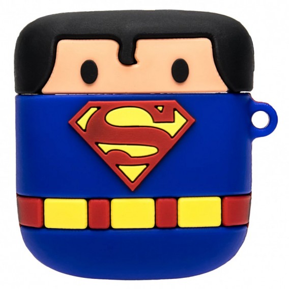 Силіконовий футляр для навушників AirPods + кільце Marvel & DC series (Супермен / Синій)
