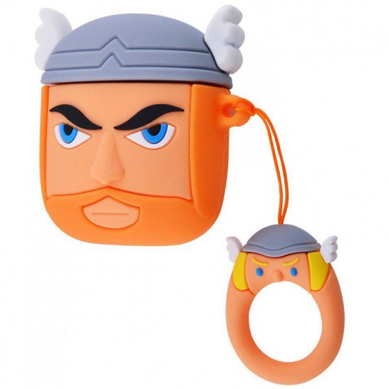 Силіконовий футляр для навушників AirPods + кільце Marvel & DC series (Тор / Коричневий)