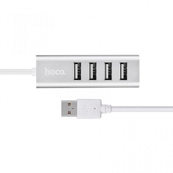 Переходник HUB Hoco HB1 USB to USB 2.0 (4 port) (1m) Серебряный