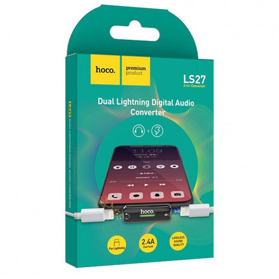 Перехідник Hoco LS27 Dual Lightning Сірий