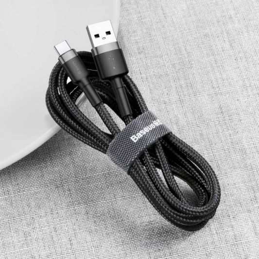 Дата кабель Baseus Cafule Type-C Cable 2A (3m) (CATKLF-U) Чорний / Сірий - зображення 3 