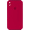 Чохол Silicone Case Square Full Camera Protective (AA) для Apple iPhone X / XS (5.8") Червоний / Rose Red