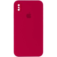 Чехол Silicone Case Square Full Camera Protective (AA) для Apple iPhone X/XS (5.8") Красный / Rose Red