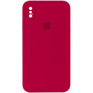 Чохол Silicone Case Square Full Camera Protective (AA) для Apple iPhone X / XS (5.8") Червоний / Rose Red