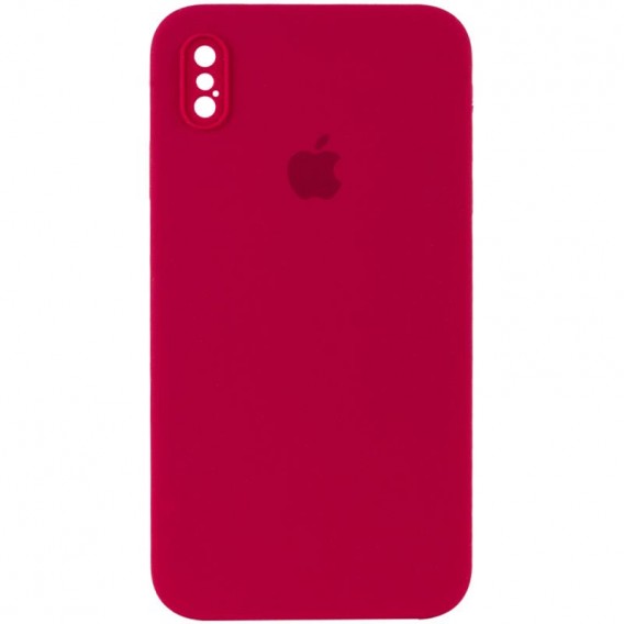Чохол Silicone Case Square Full Camera Protective (AA) для Apple iPhone X / XS (5.8") Червоний / Rose Red