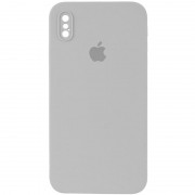 Чохол Silicone Case Square Full Camera Protective (AA) для Apple iPhone X / XS (5.8") Сірий / Light Grey