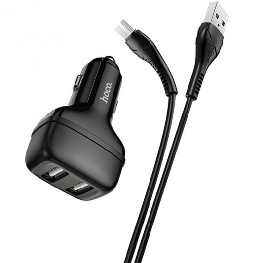 АЗП Hoco Z36 Leader 2.4A (2USB-A) + кабель USB to MicroUSB Чорний - зображення 1 